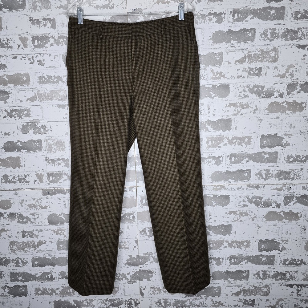 Lauren Ralph Lauren Pants Womens 10P Brown Houndstooth 100% Wool Straight Lined